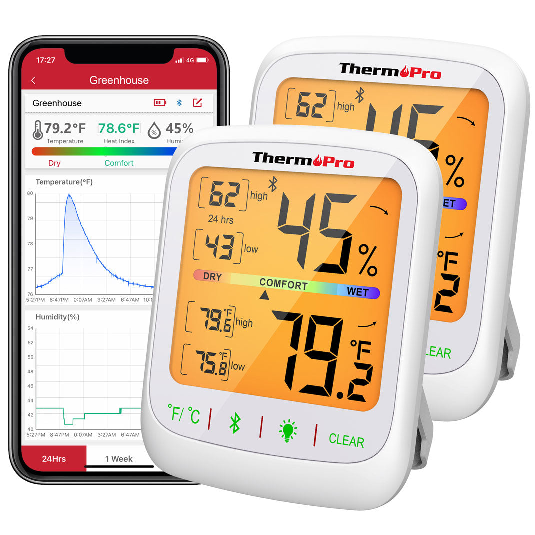 Thermomètre hygromètre d'intérieur Bluetooth TP359, lot de 2