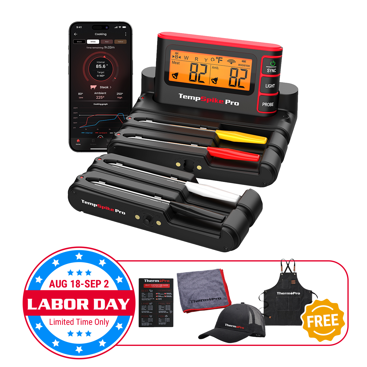 TP980 TempSpike Pro Wi-Fi Meat Thermometer 4 Probes