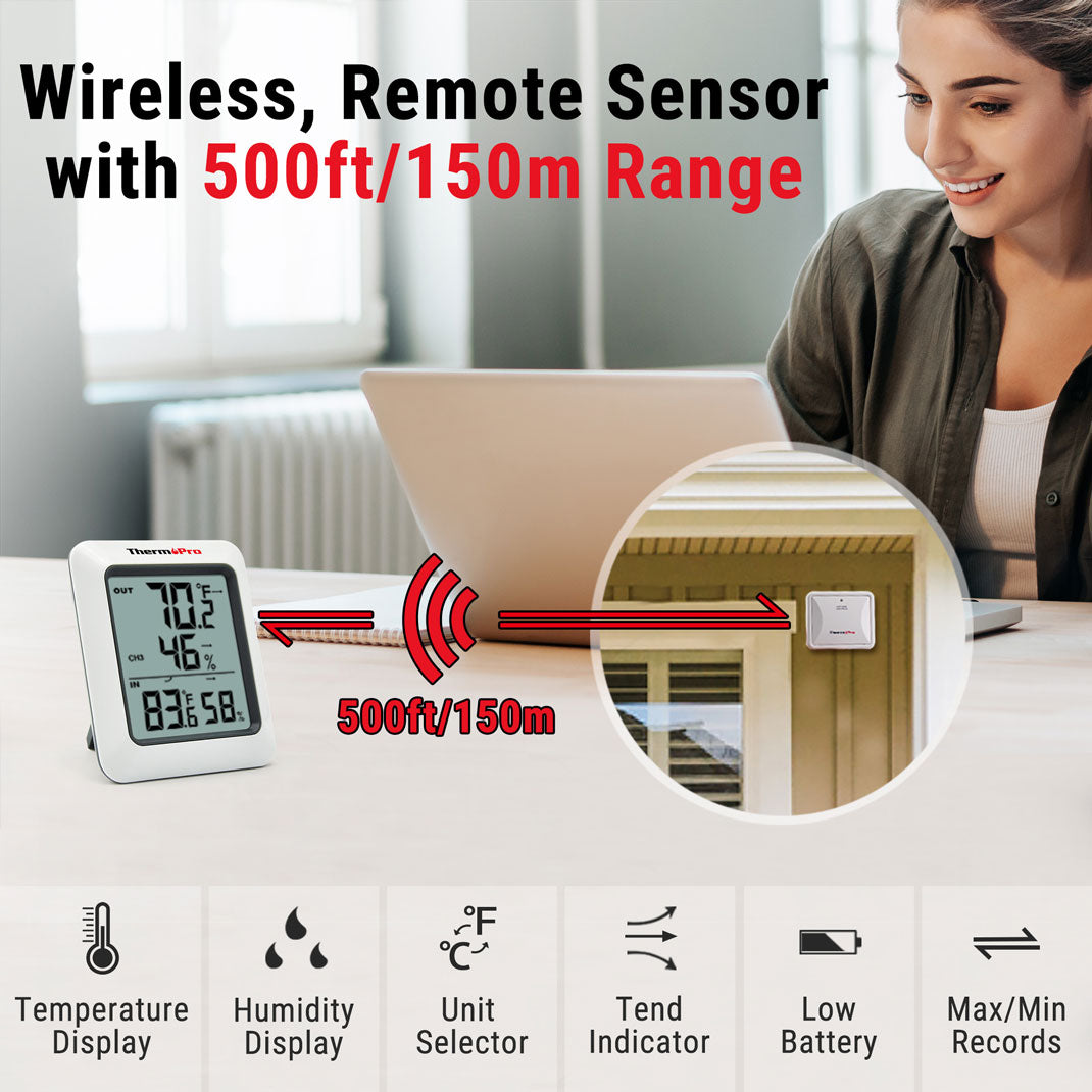 Termómetro higrómetro inalámbrico TP60B con 3 sensores