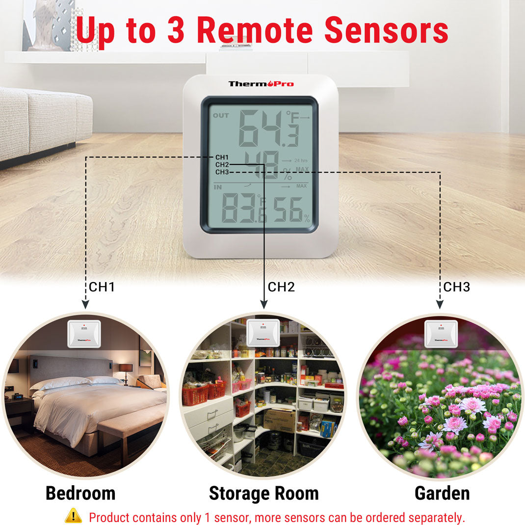 Termómetro higrómetro inalámbrico TP60B con 3 sensores