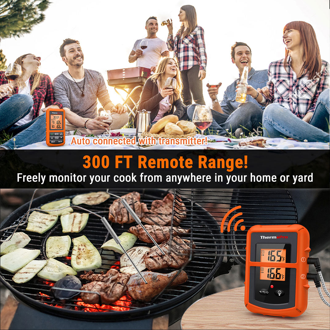 TP20B Orange Wireless Meat Thermometer with 2 Probes