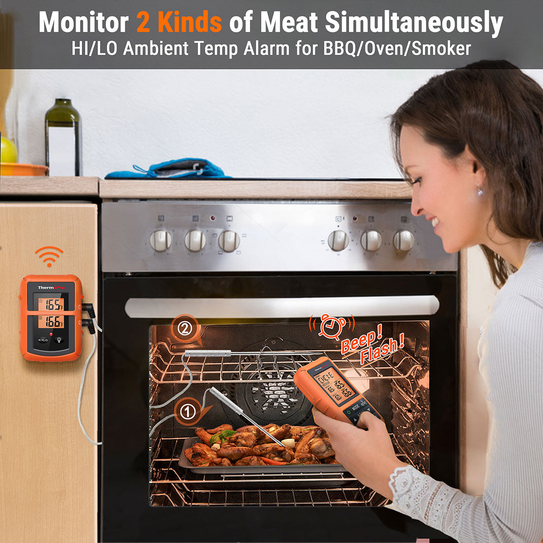 TP20B Orange Wireless Meat Thermometer with 2 Probes