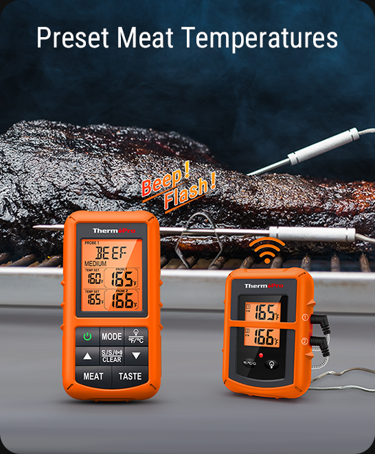TP20B Orange Wireless Meat Thermometer with 2 Probes