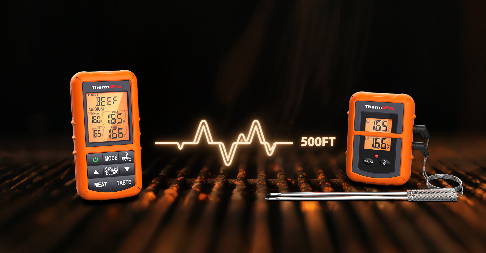TP20B Orange Wireless Meat Thermometer with 2 Probes
