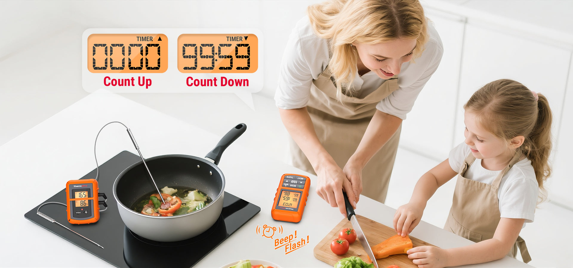 TP20B Orange Wireless Meat Thermometer with 2 Probes