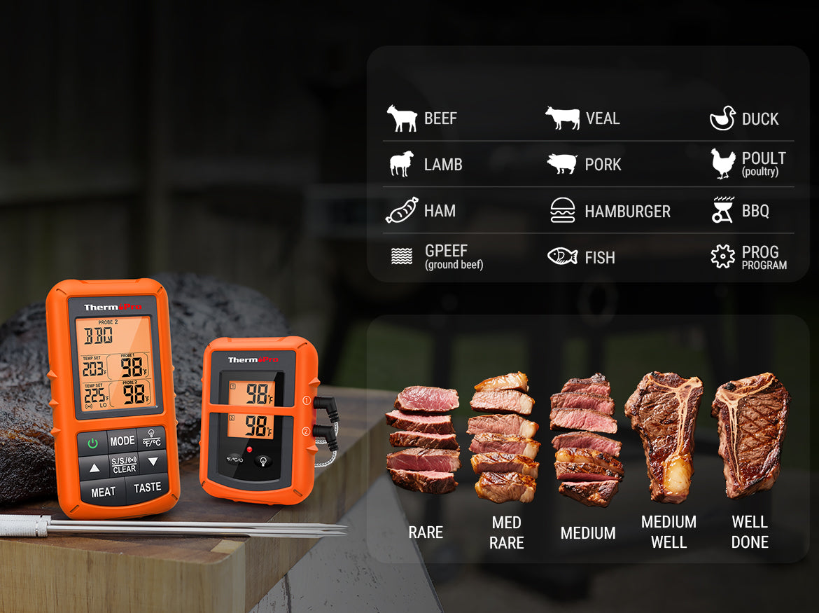 TP20B Orange Wireless Meat Thermometer with 2 Probes
