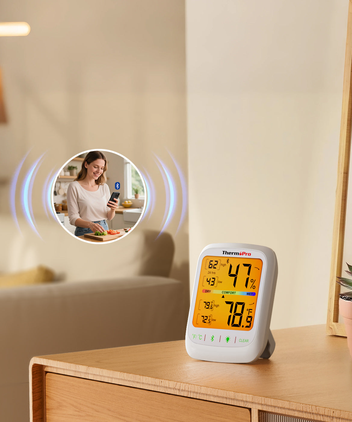 Thermomètre hygromètre d'intérieur Bluetooth TP359, lot de 2
