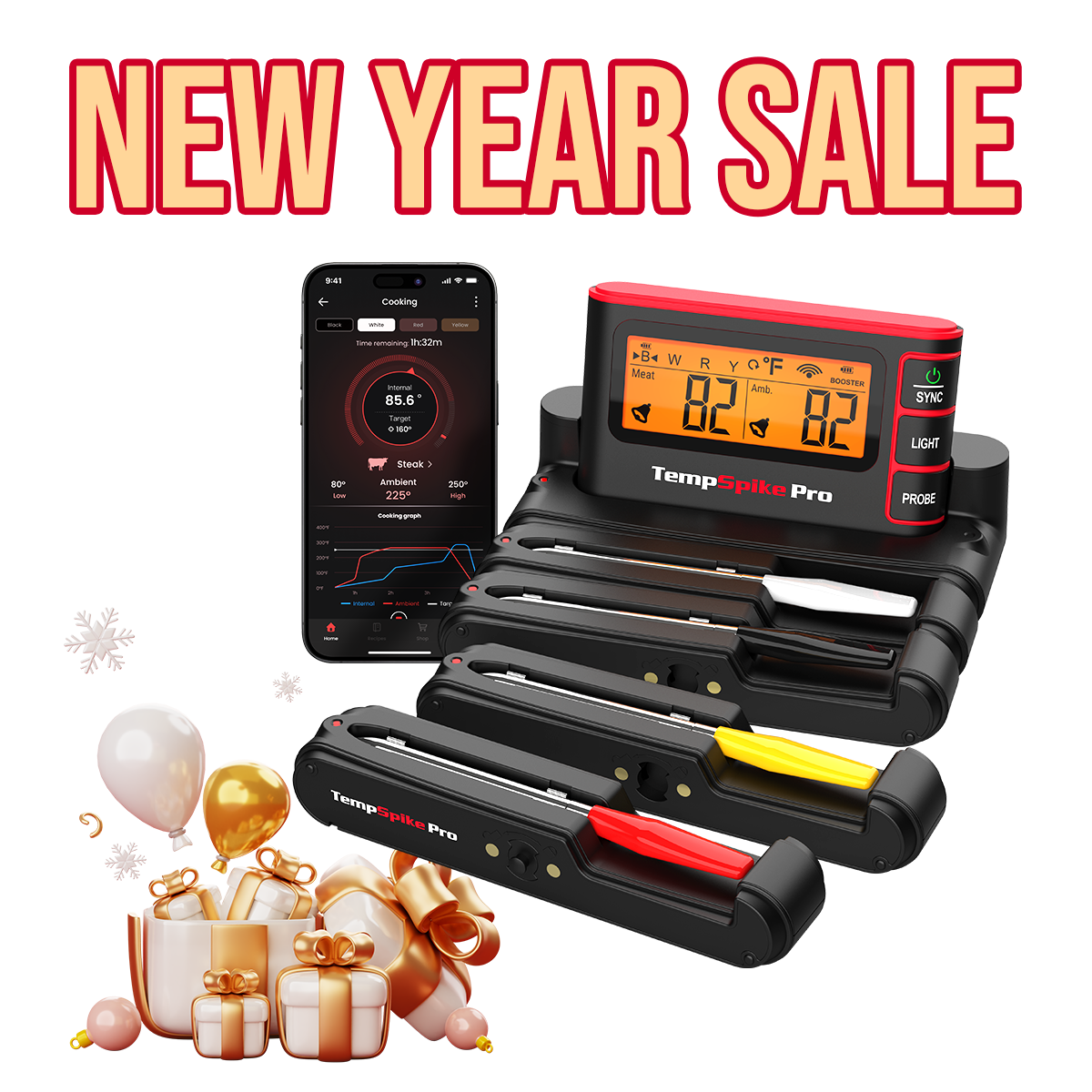 TP980 TempSpike Pro Truly Wireless Meat Thermometer with Wi-Fi & Bluetooth, 4 Probes, Unlimited Range