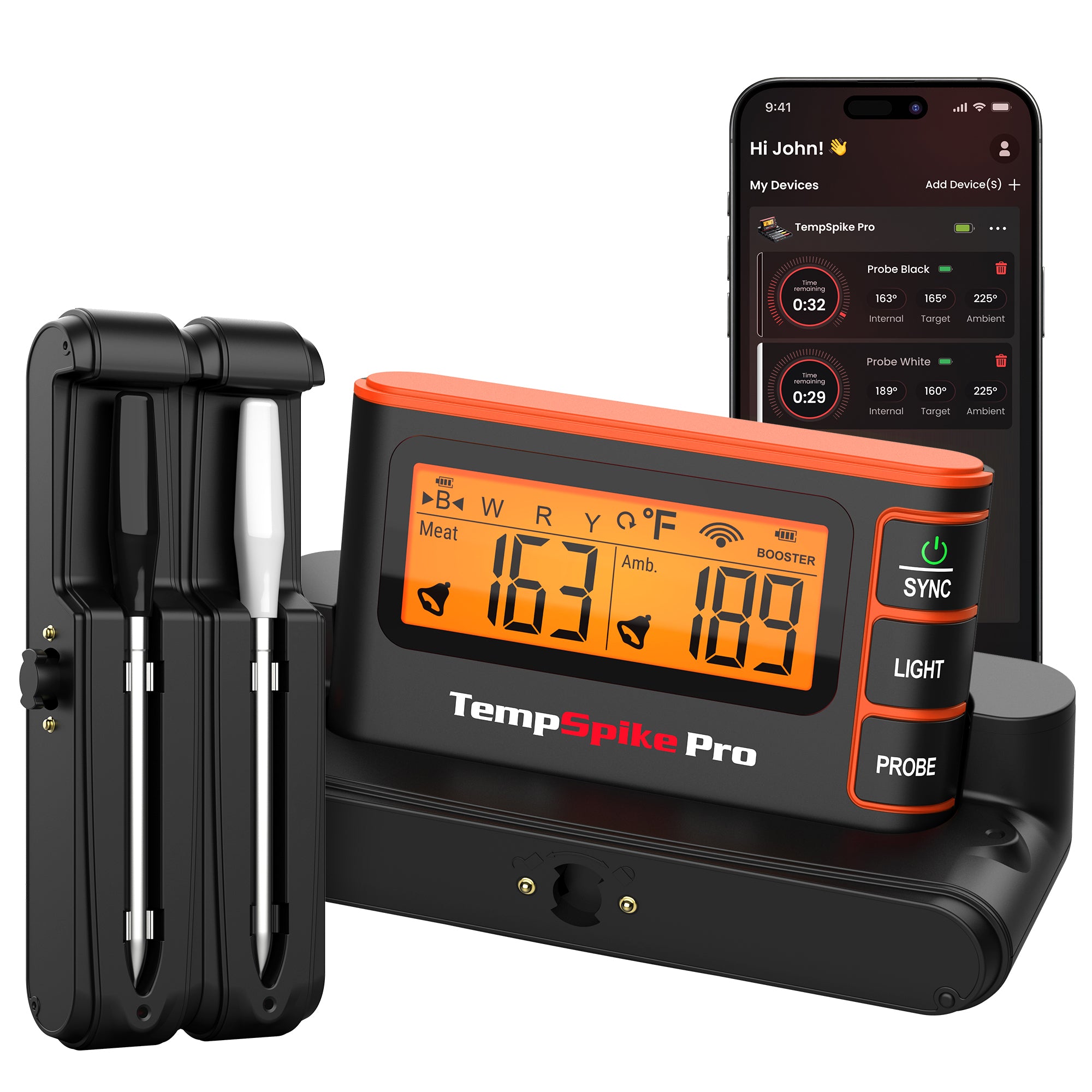 TP980 TempSpike Pro Wi-Fi Meat Thermometer-2 Probes Orange