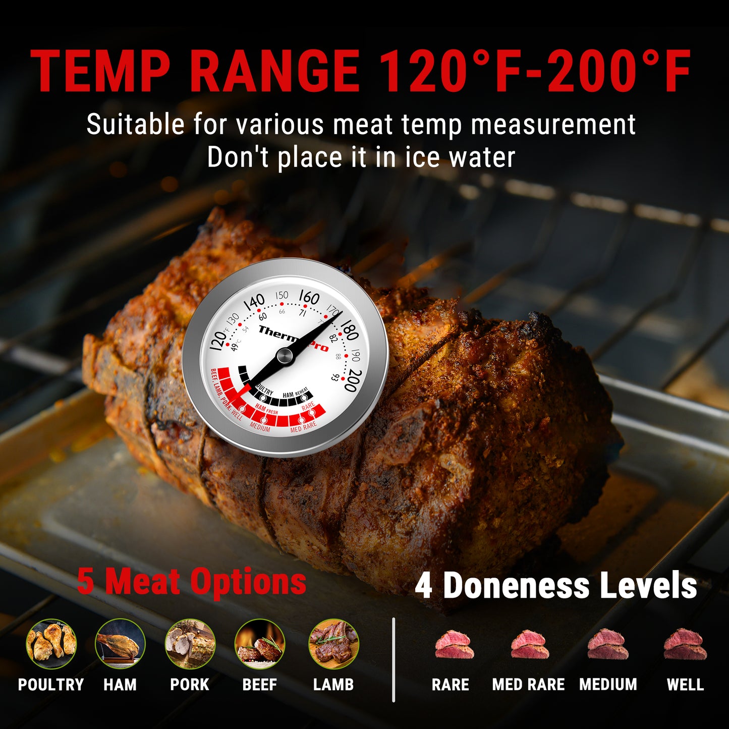 ThermoPro APT200-12A Instant Read Meat Thermometer with 5.1'' Stainless Steel Probe
