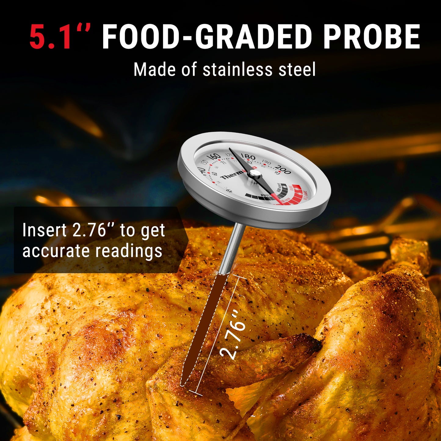 ThermoPro APT200-12A Instant Read Meat Thermometer with 5.1'' Stainless Steel Probe