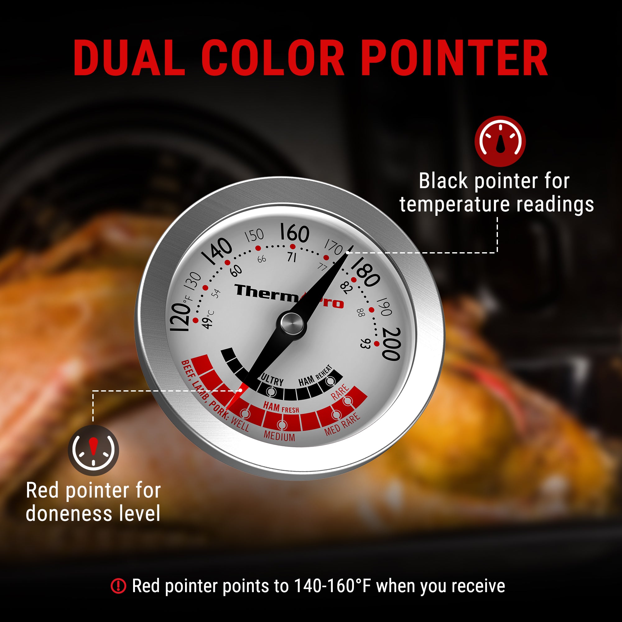 ThermoPro APT200-12A Instant Read Meat Thermometer with 5.1'' Stainless Steel Probe