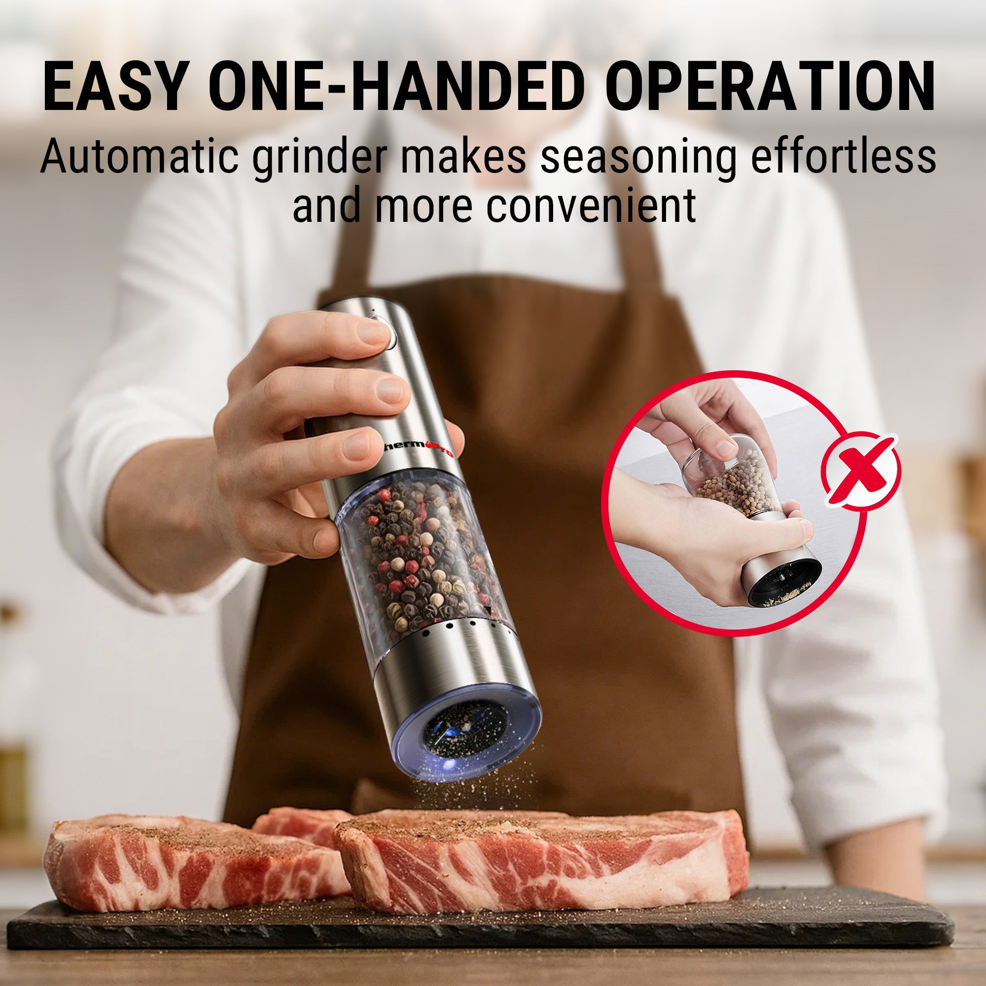 ThermoPro APG710-2 2-Pack Electric One-Handed Salt & Pepper Grinder Set