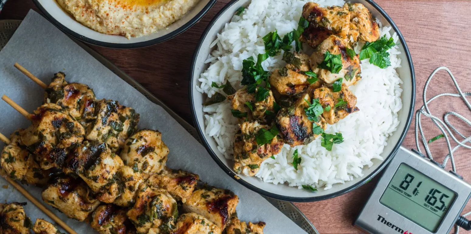Middle Eastern Chicken Skewers with Hummus