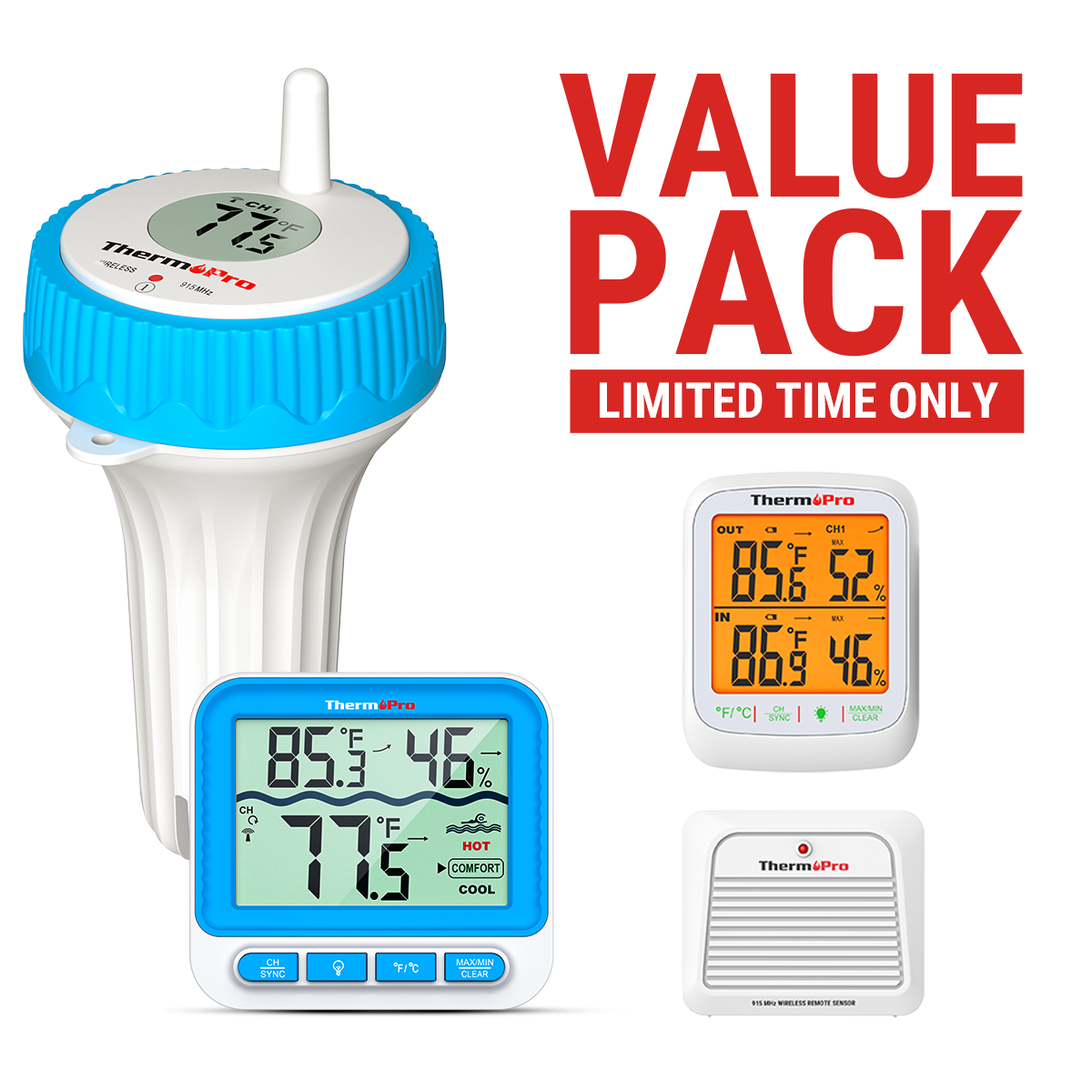 Pack économique : thermomètre de piscine sans fil TP211B et hygromètre sans fil TP260B