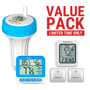 Value Pack: ThermoPro TP211B Digital 500-ft Wireless Pool Thermometer &ThermoPro  TP60B Digital Indoor/Outdoor 500-ft Wireless 2-Sensor Hygrometer/Thermometer