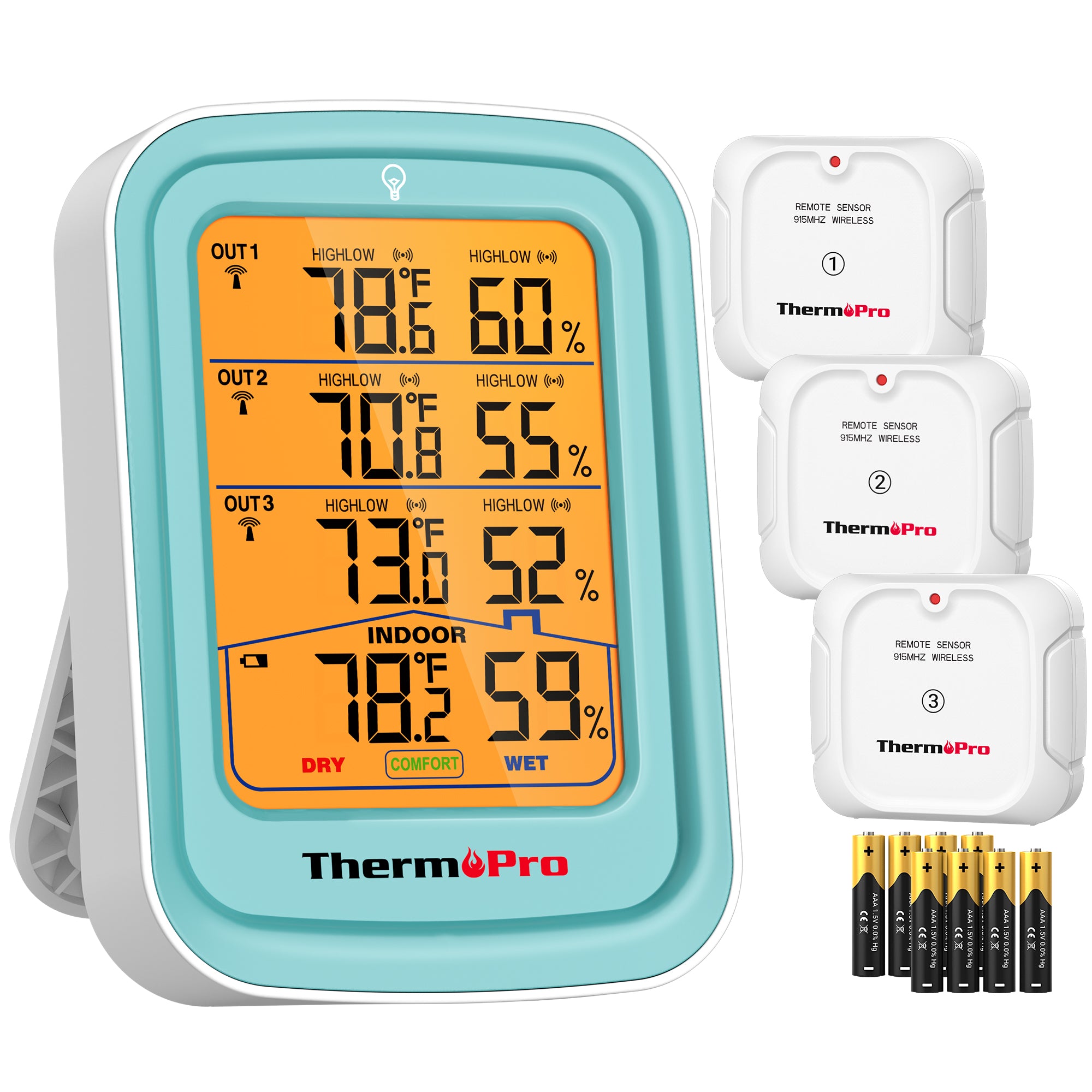 ThermoPro TP220B Wireless 500FT Hygrometer/Thermometer with 3 Sensors