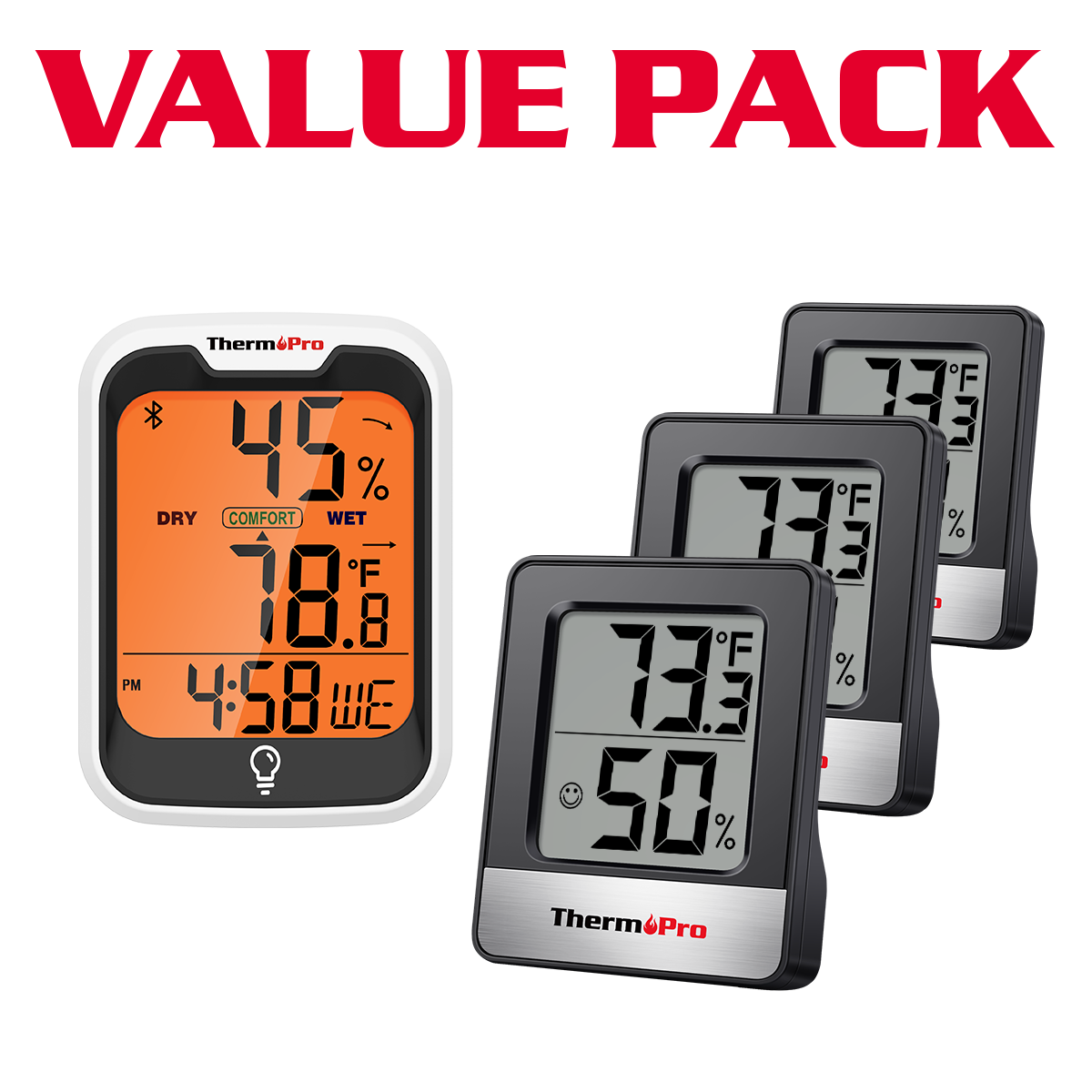 Value Pack: ThermoPro Hygrometer TP358 & ThermoPro Hygrometer TP49B 3-Pack