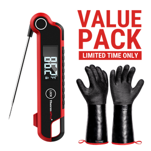 Value Pack: ThermoPro TP620 Digital Instant-Read Meat Thermometer & ThermoPro TP100 Heat-Resistant BBQ Gloves