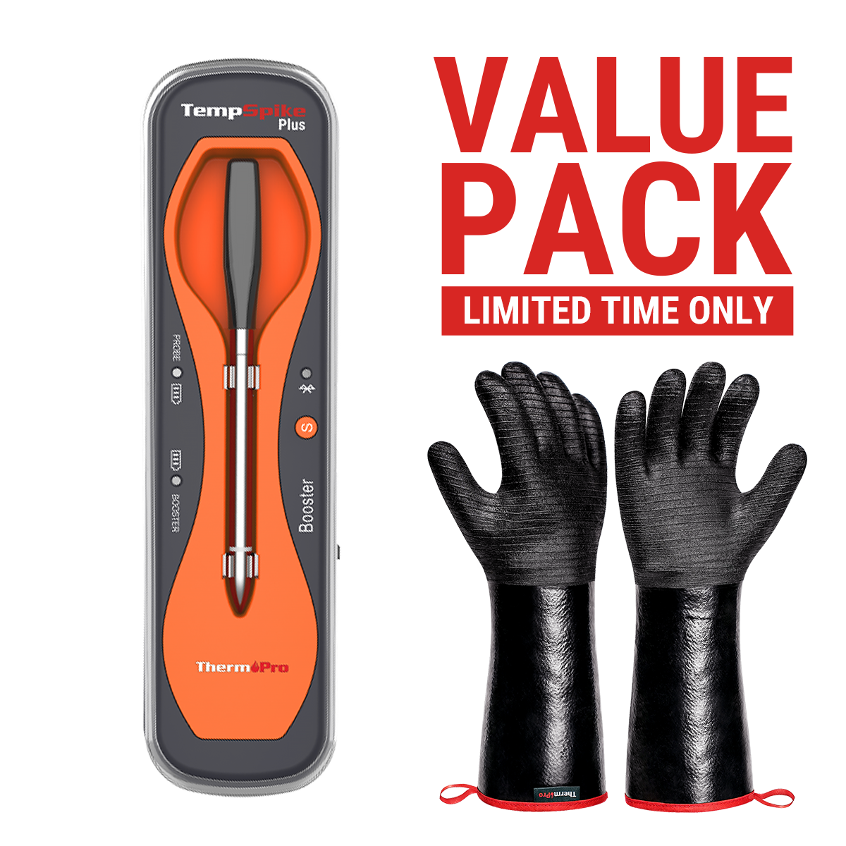 Pack économique : thermomètre à viande Bluetooth TempSpike Plus TP970 et gants de barbecue résistants à la chaleur TP100