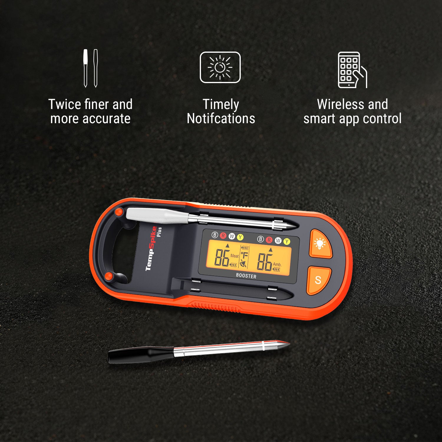 Value Pack-TP972 Twin TempSpike Plus 600-ft Bluetooth Wireless Meat Thermometer & ThermoPro TP620 Instant-Read Meat Thermometer