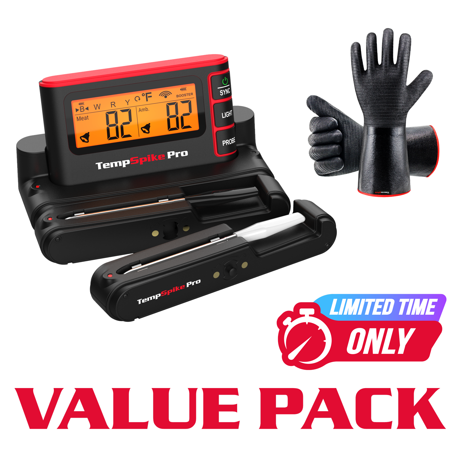 Value Pack: TP980 TempSpike Pro Wi-Fi Meat Thermometer-2 Probes & ThermoPro TP100 Heat-Resistant BBQ Gloves