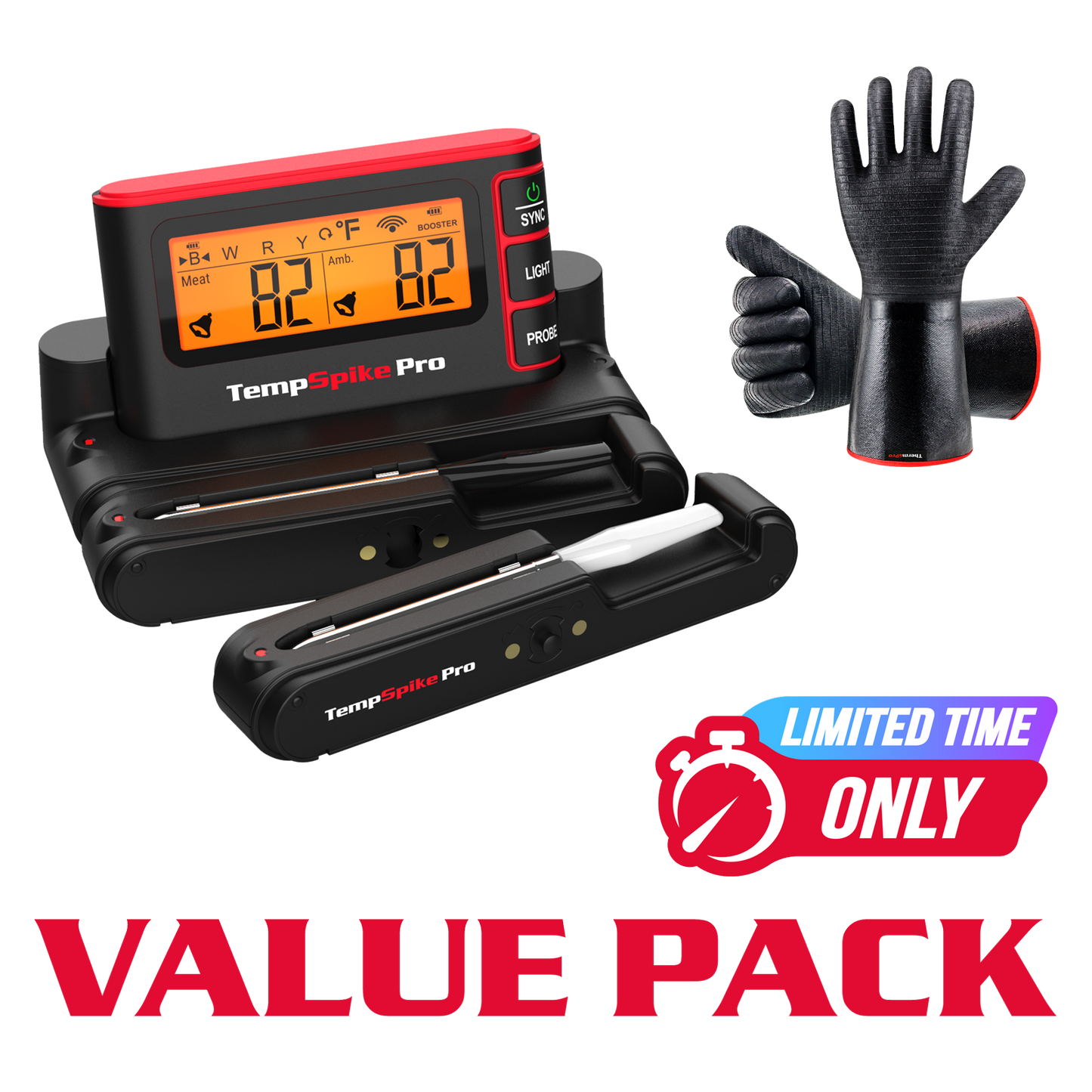 Value Pack: TP980 TempSpike Pro Wi-Fi Meat Thermometer-2 Probes & ThermoPro TP100 Heat-Resistant BBQ Gloves
