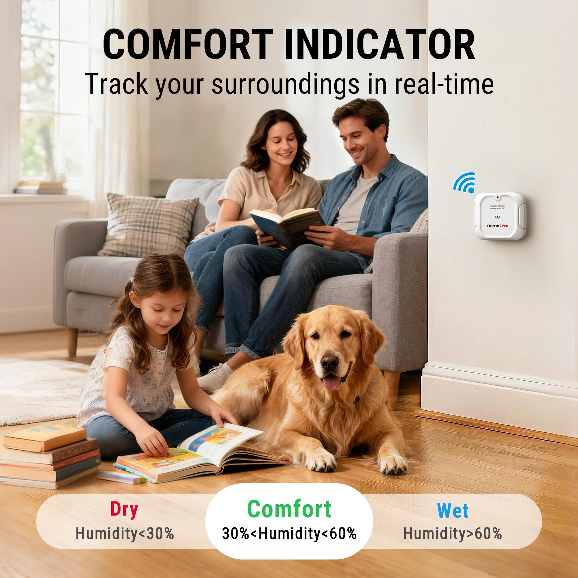 ThermoPro TP220B Wireless 500FT Hygrometer/Thermometer with 3 Sensors