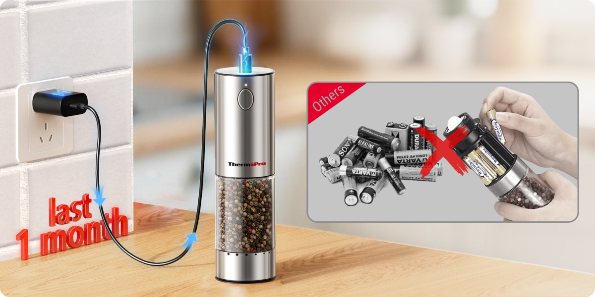 ThermoPro APG710-2 2-Pack Electric One-Handed Salt & Pepper Grinder Set