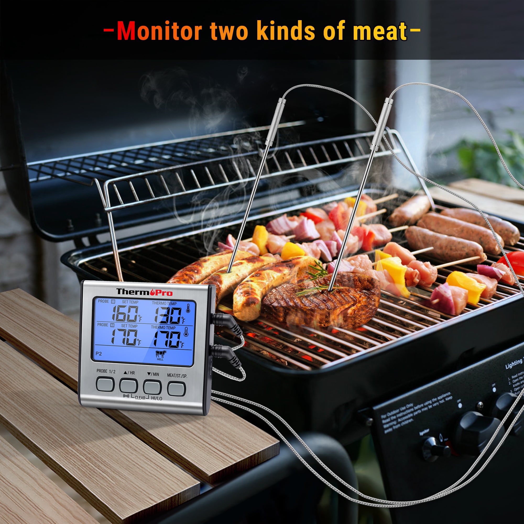 BBQ Meat Thermometer with Timer Digital LCD Kitchen Cooking Food Probe