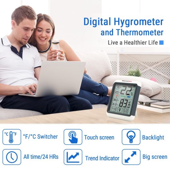 ThermoPro TP55 2 Pieces Digital Hygrometer Indoor Thermometer Humidity Gauge ... 