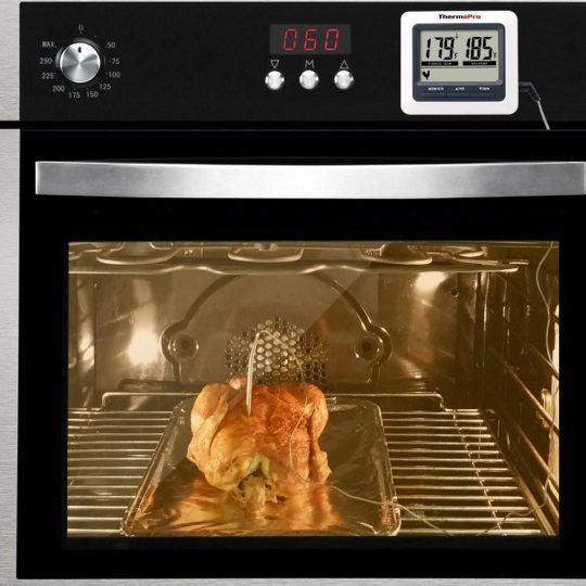 ThermoPro TP-04 Thermometer Inserted into Chicken Within the Oven