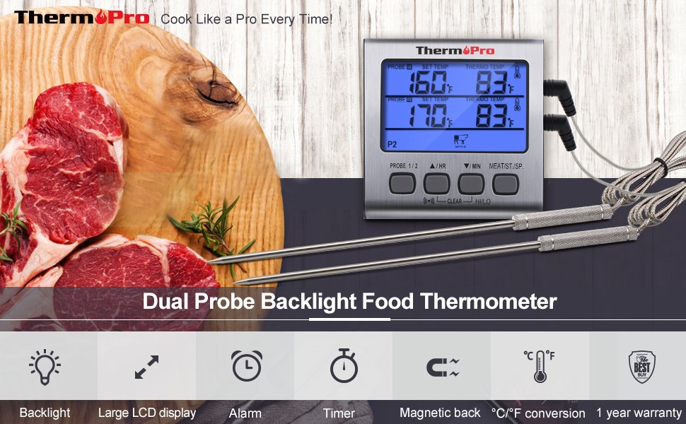 dual probe backlight food thermometer