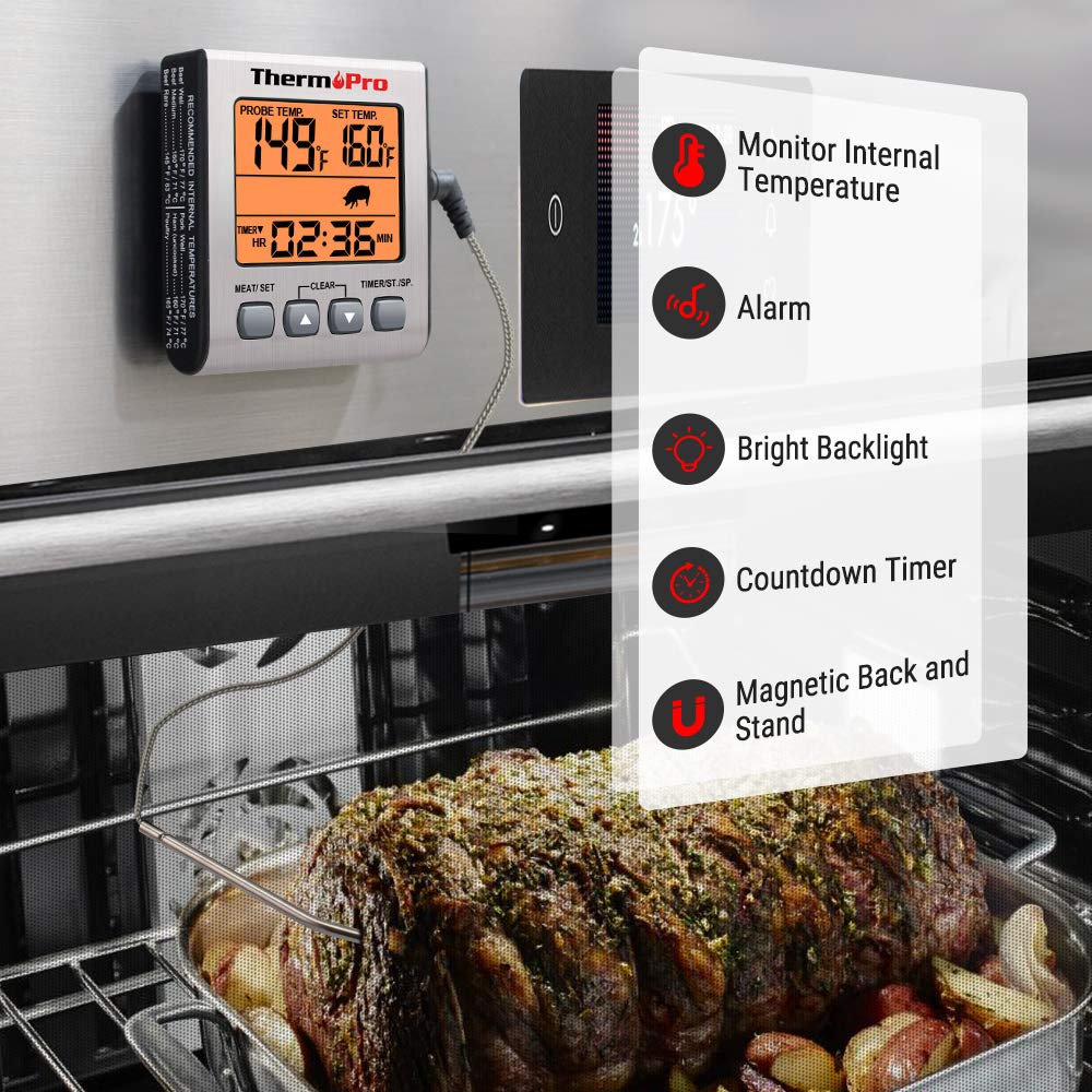 Meat Thermometer LCD Cooking Thermometer Timer Function BBQ Roast Thermometer DE 