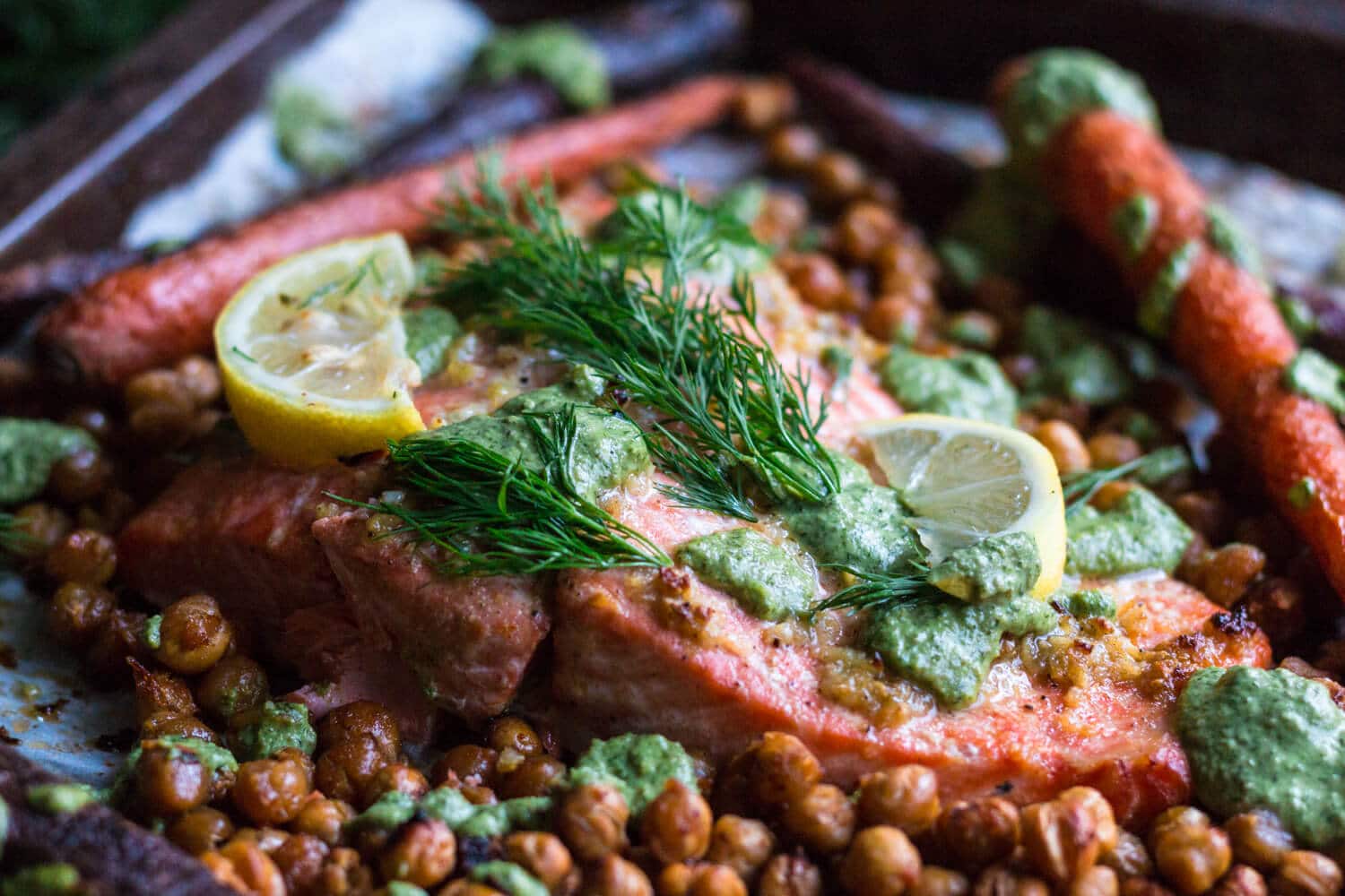 Baked Salmon with Chickpeas and Carrots