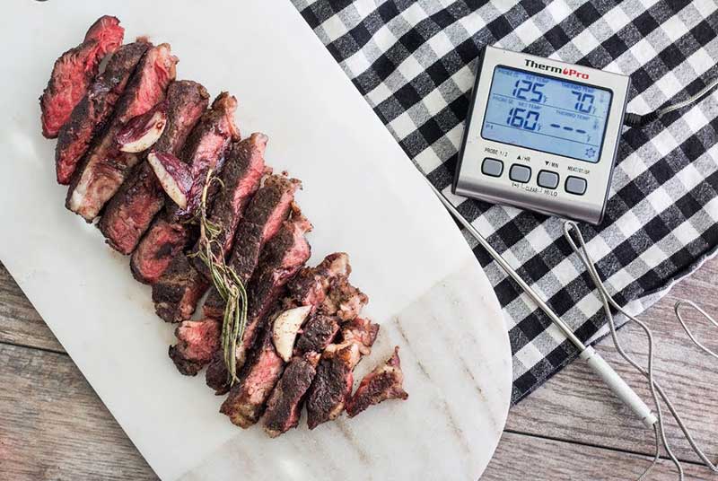 check ribeye doneness via meat thermometer