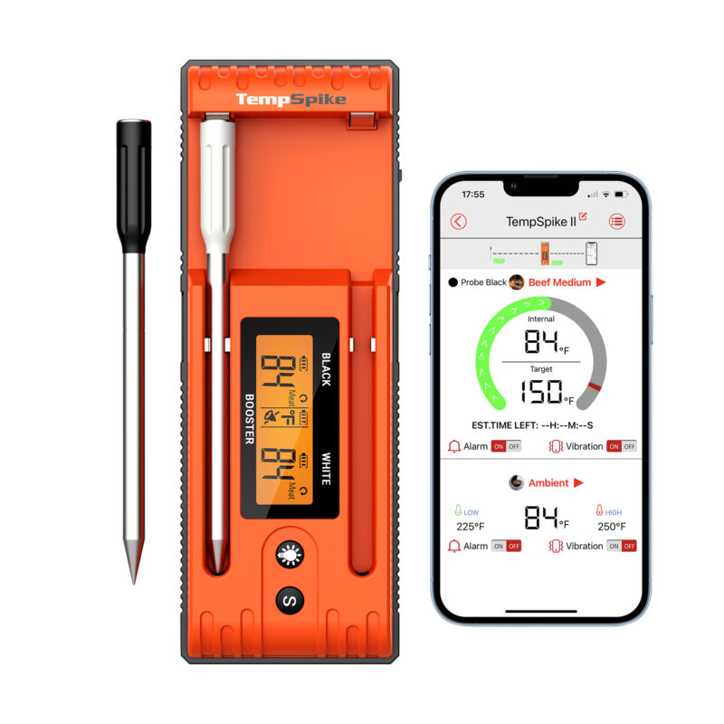 ThermoPro Twin TempSpike 500FT Truly Wireless Meat Thermometer with 2 Meat Probes, Bluetooth Meat Thermometer with LCD-Enhanced Booster, Meat Thermometer Wireless for Rotisserie BBQ Grill Oven Smoker