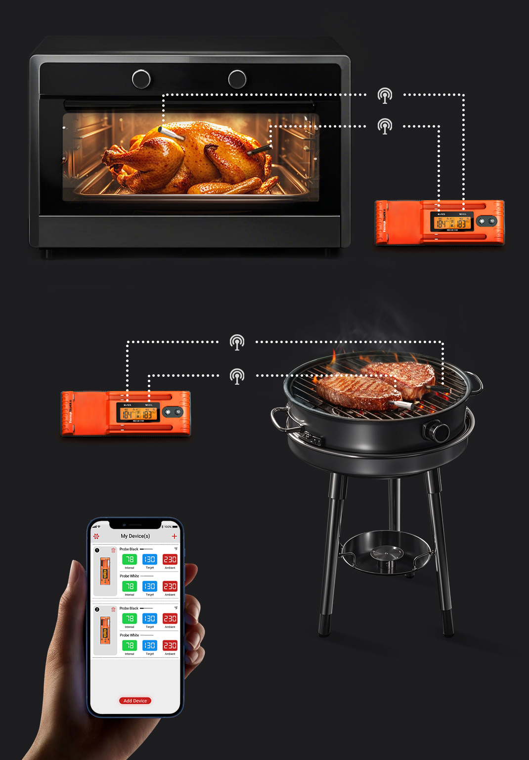 monitor meat temp from tempspike app